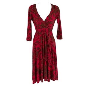 Suzi Chin Maggy Boutique brown and red print dress, size 6, like new.